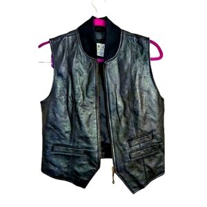 INC. Genuine Leather black zipup moto vest. Size 6